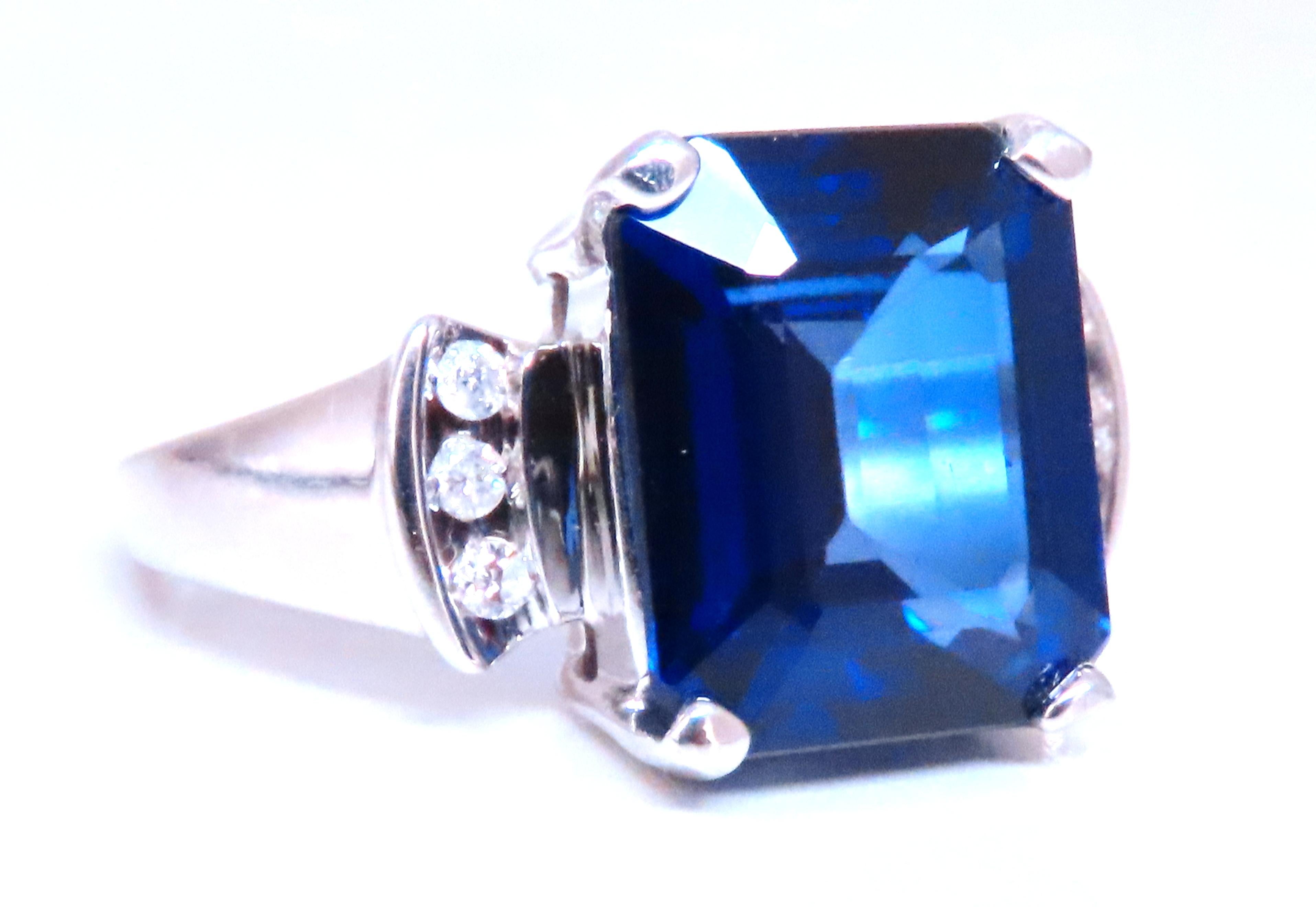 Women's Emerald Cut Lab Sapphire Diamonds Ring 14kt Gold Ref 12295 For Sale