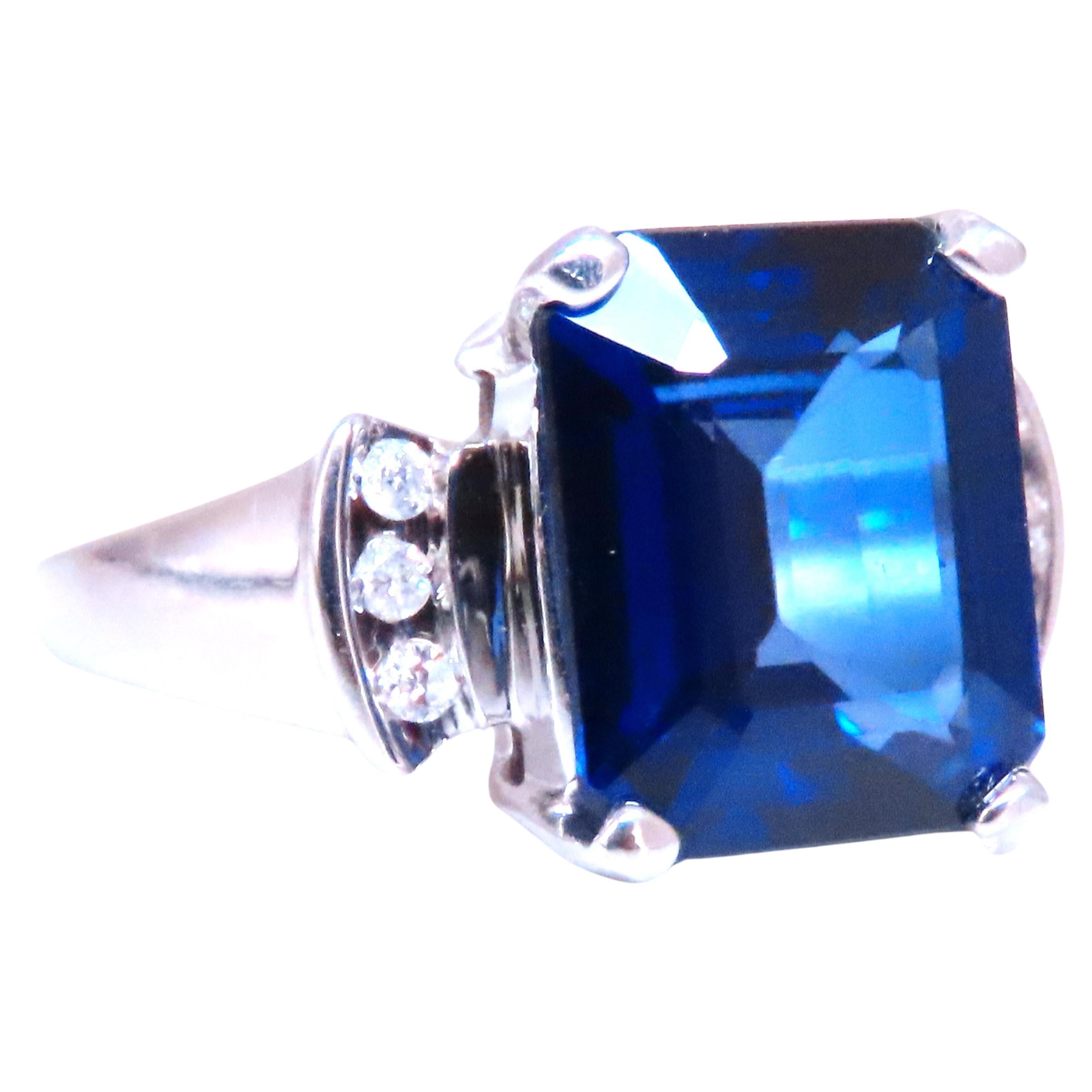 Emerald Cut Lab Sapphire Diamonds Ring 14kt Gold Ref 12295 For Sale