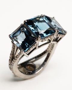 Emerald-Cut London Blue Topaz and Diamond Ring