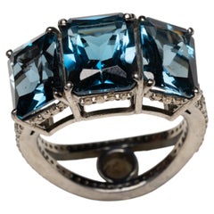 Emerald-Cut London Blue Topaz and Diamond Ring