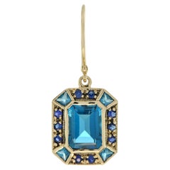 Emerald Cut London Blue Topaz and Sapphire Earrings in 9k Gold (One Side)