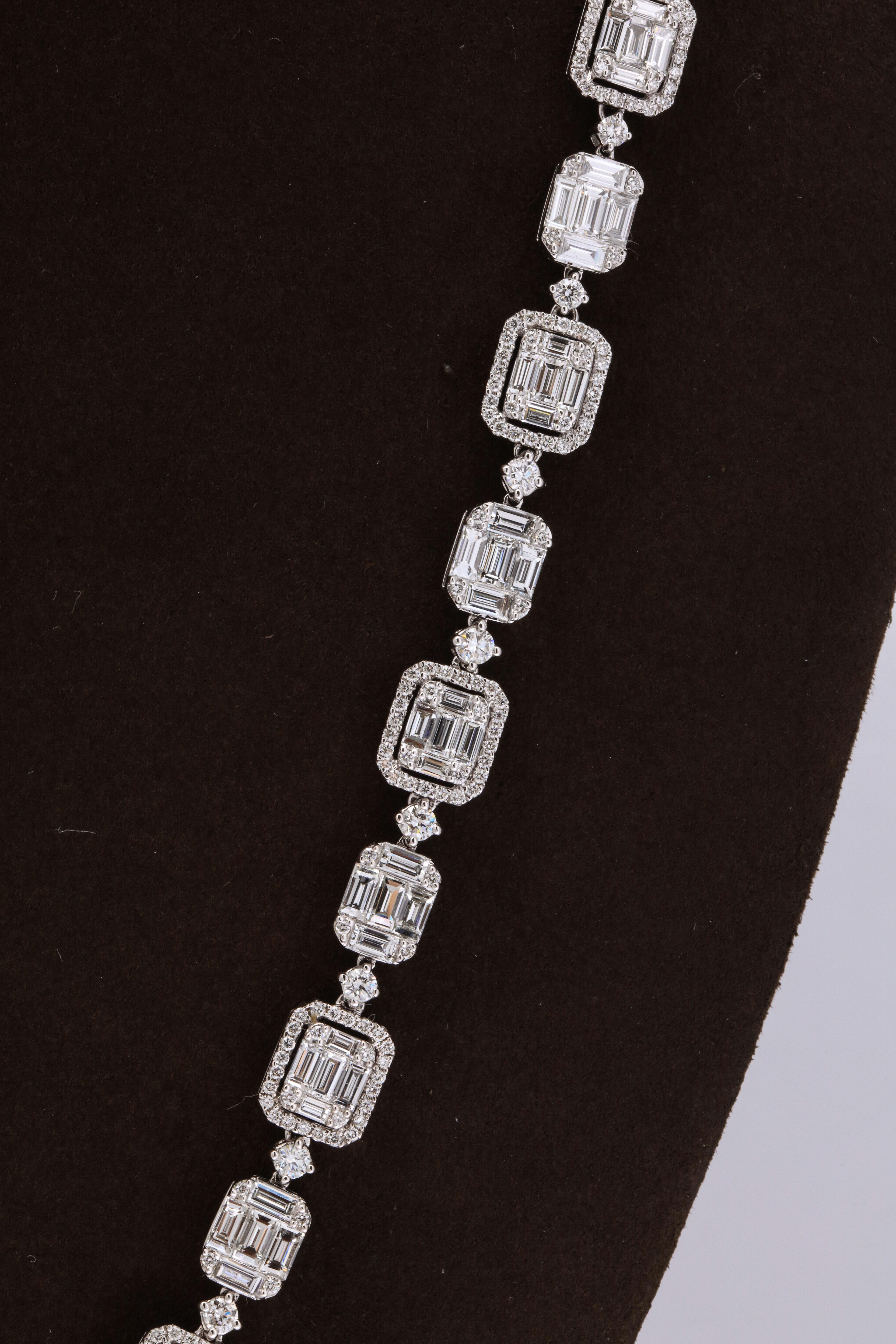 Emerald Cut Long Diamond Illusion Set Necklace and Bracelet Set In New Condition In New York, NY