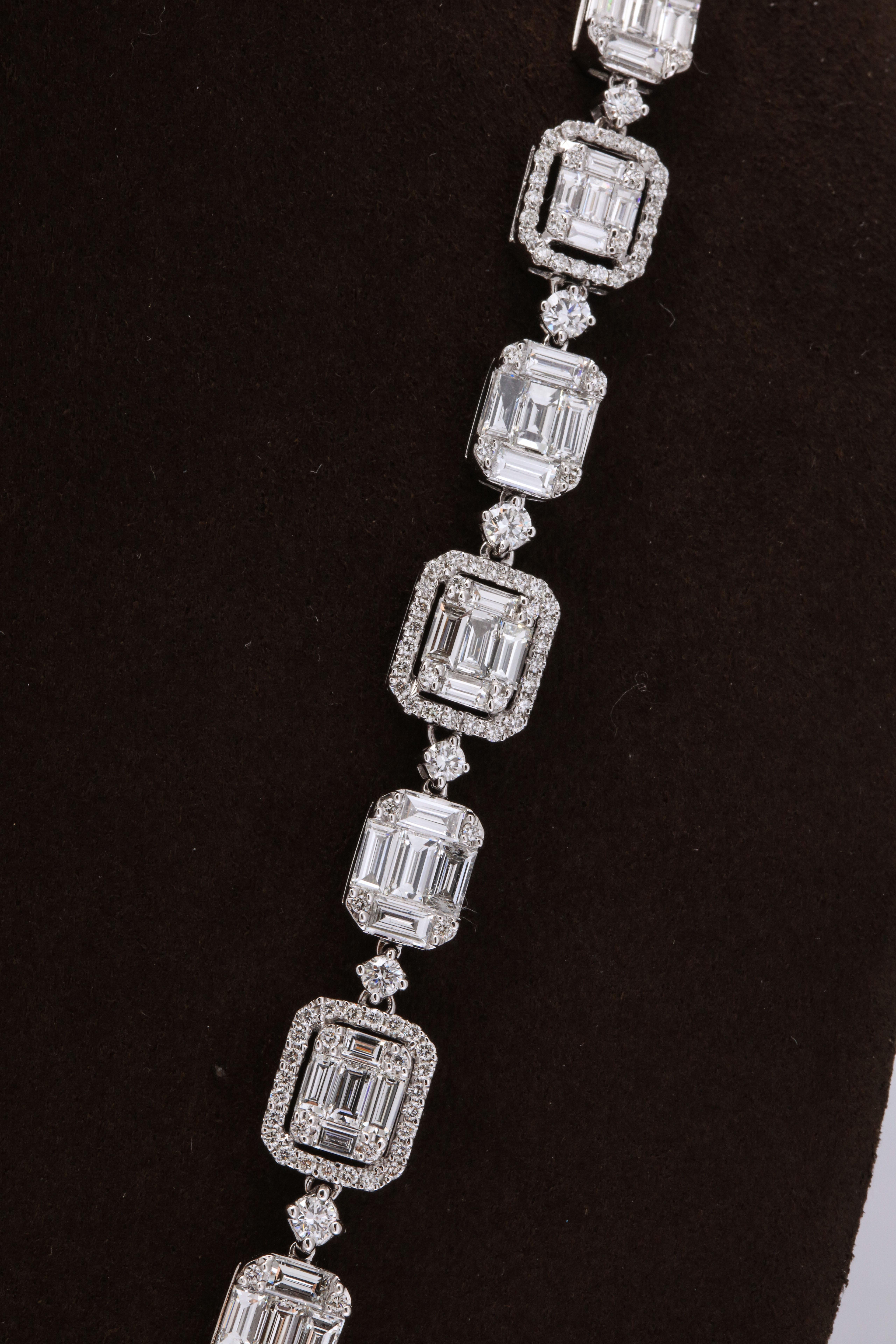 Women's or Men's Emerald Cut Long Diamond Illusion Set Necklace and Bracelet Set