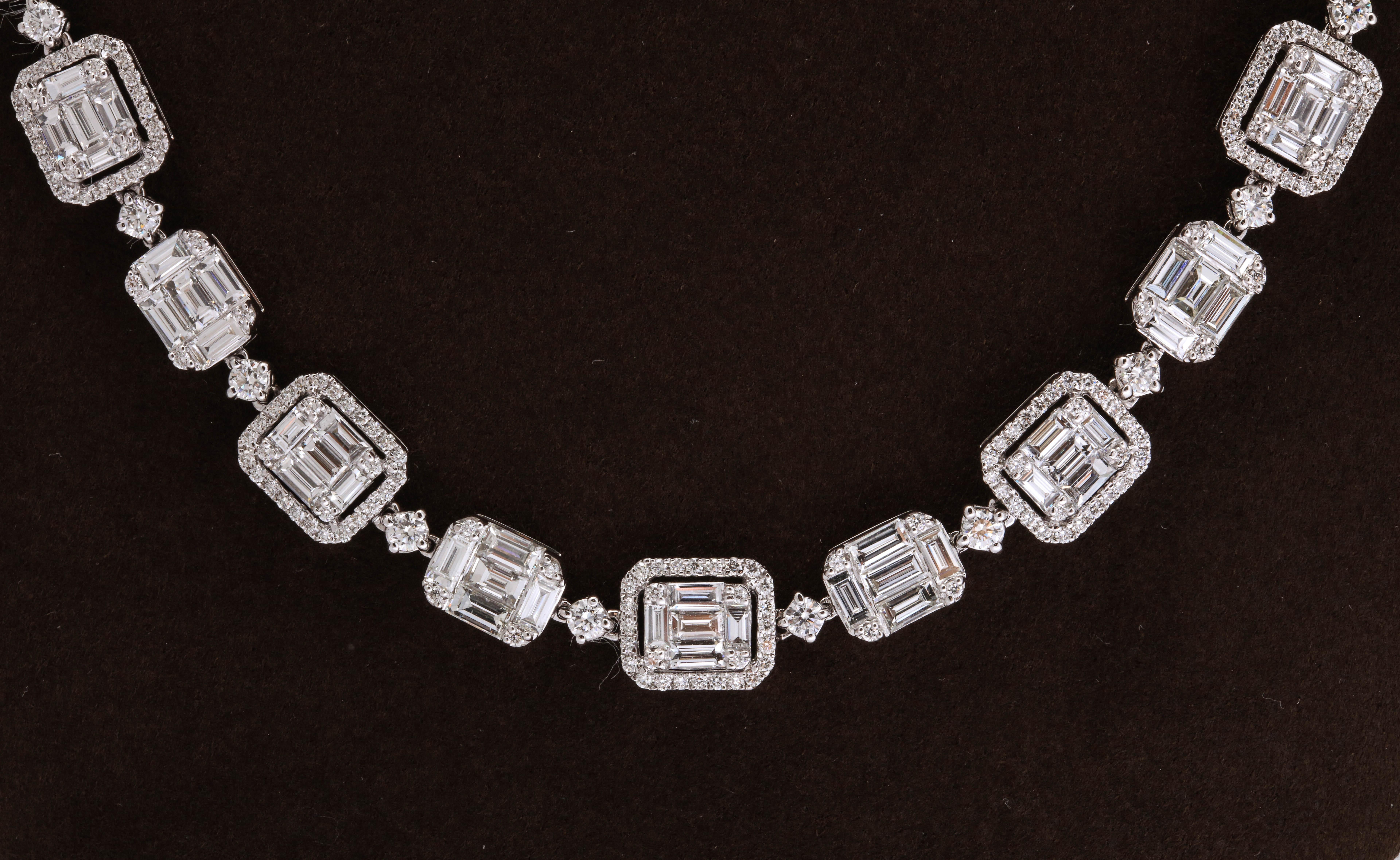 Emerald Cut Long Diamond Illusion Set Necklace and Bracelet Set 1