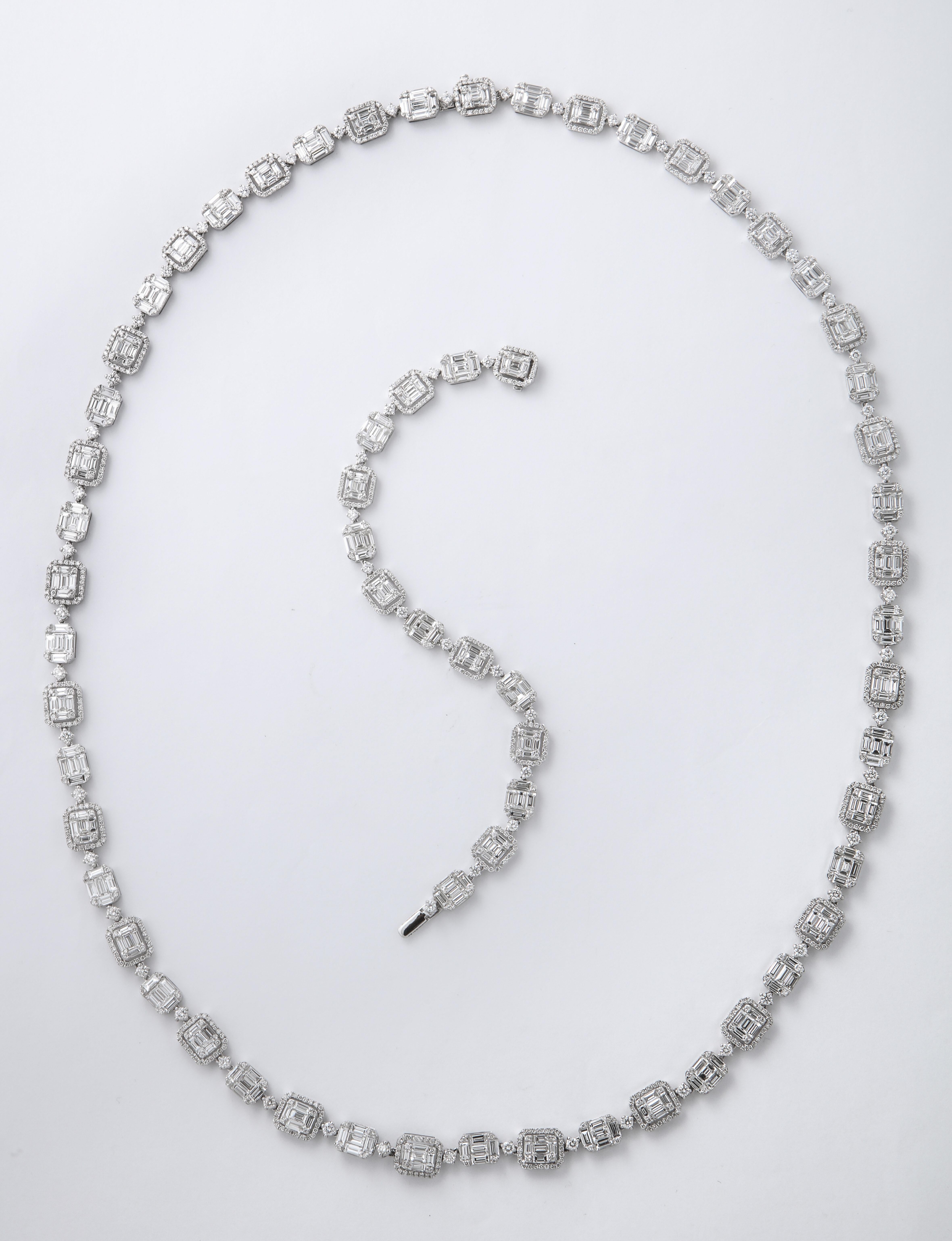 Emerald Cut Long Diamond Illusion Set Necklace and Bracelet Set 2