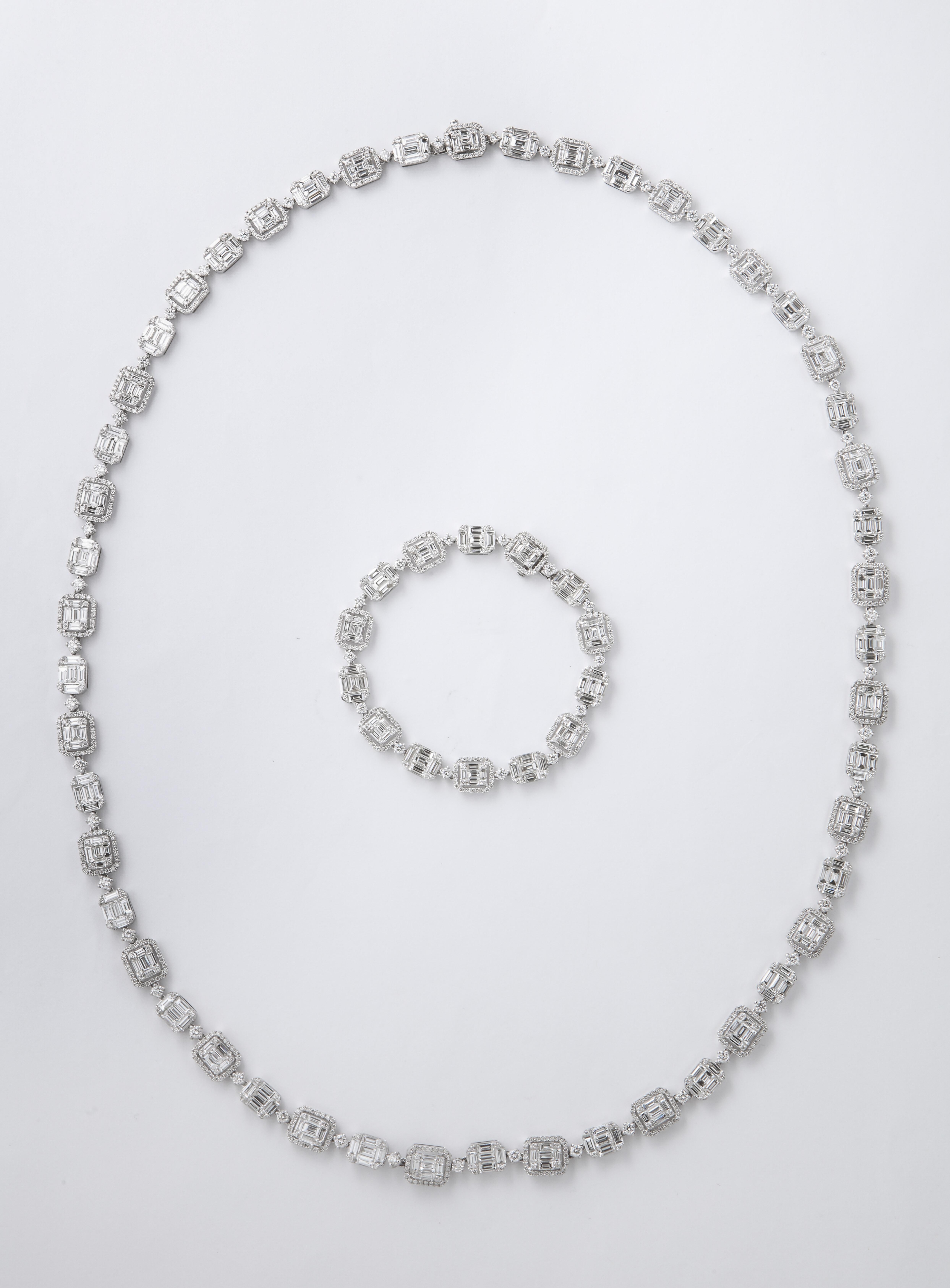 Emerald Cut Long Diamond Illusion Set Necklace and Bracelet Set 3