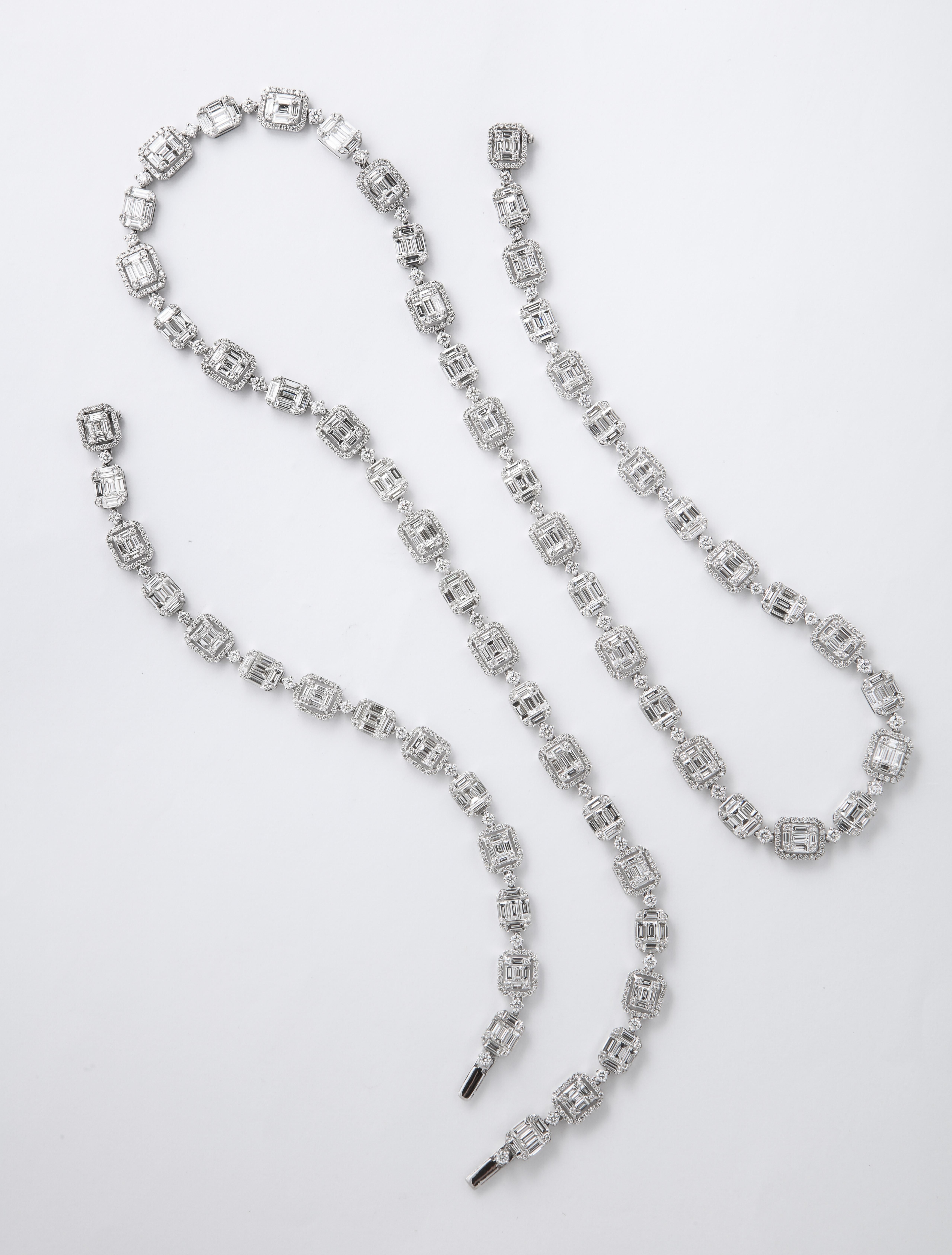 Emerald Cut Long Diamond Illusion Set Necklace and Bracelet Set 4