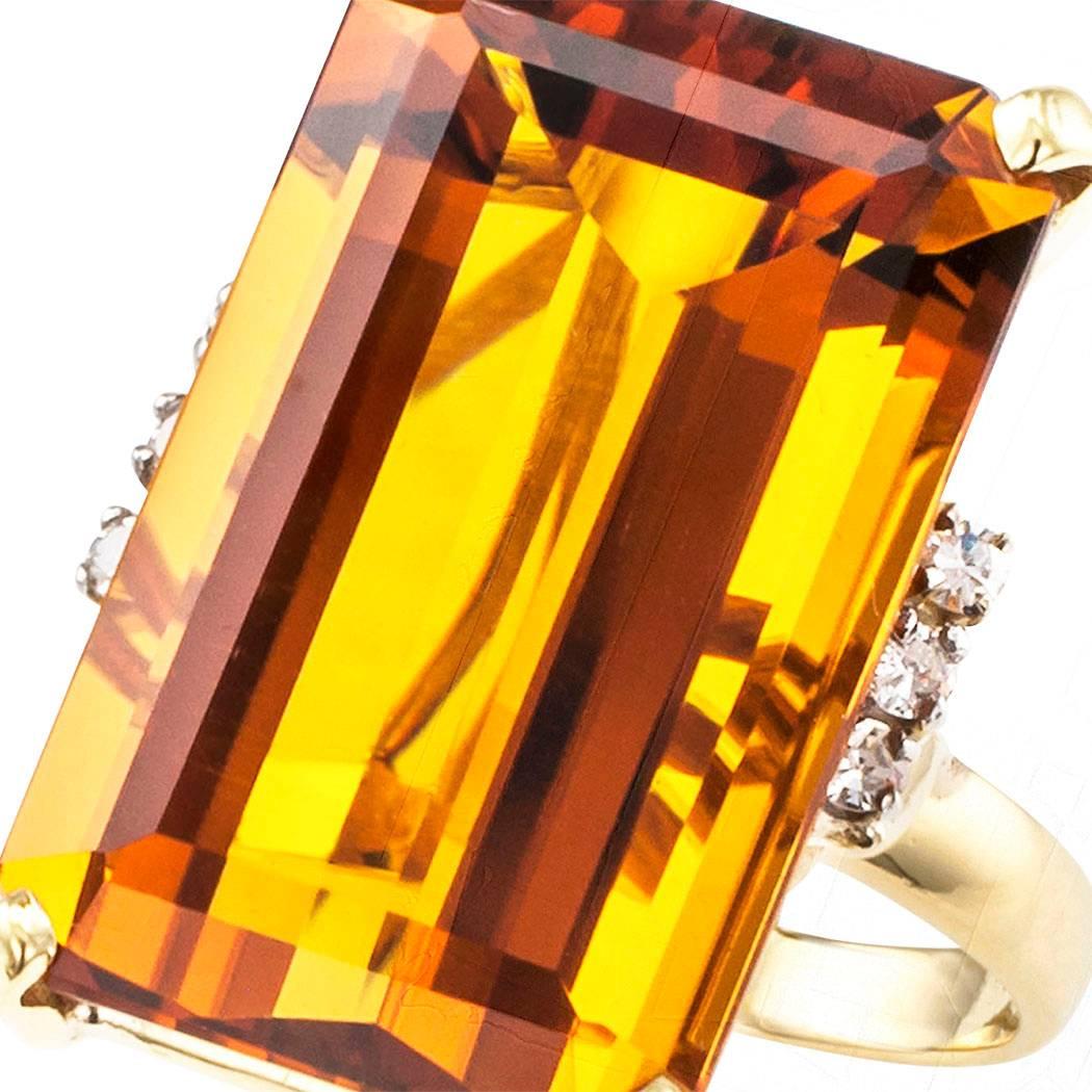 Women's Emerald Cut Madeira Citrine Diamond Gold Cocktail Ring