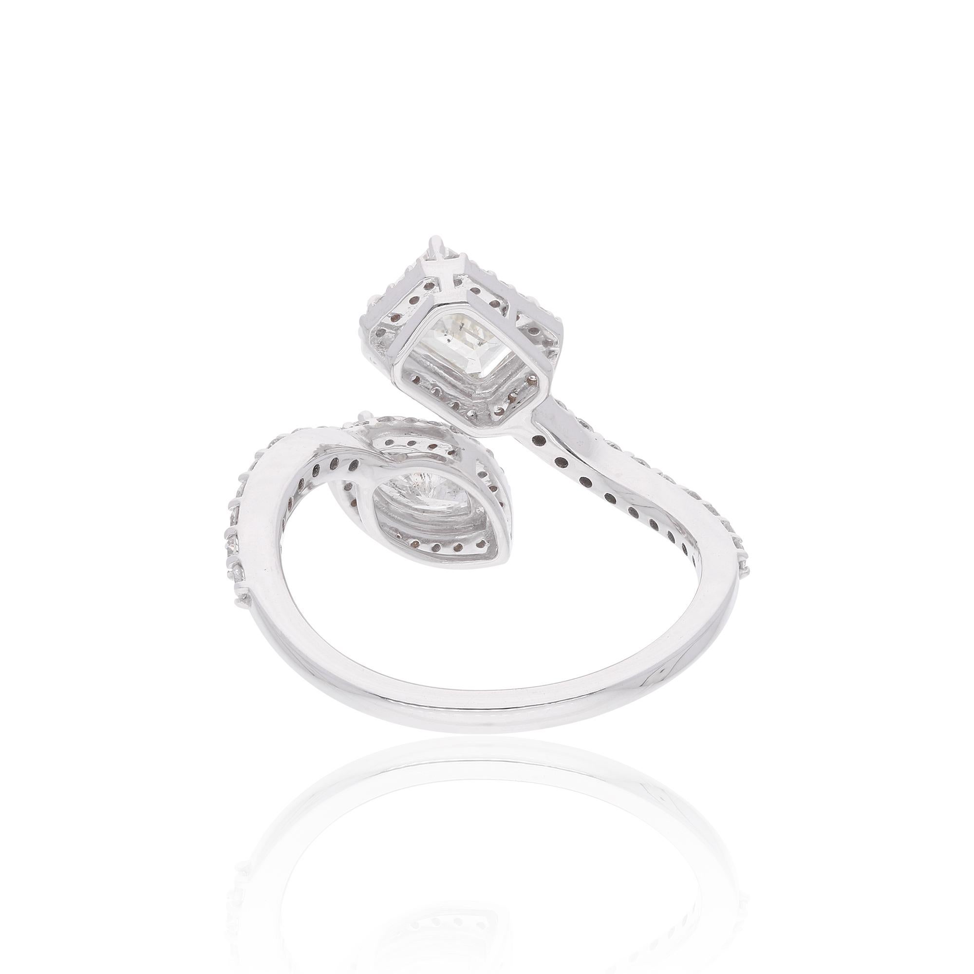Modern Emerald Cut & Marquise Diamond Wrap Ring 18 Karat White Gold Handmade Jewelry For Sale