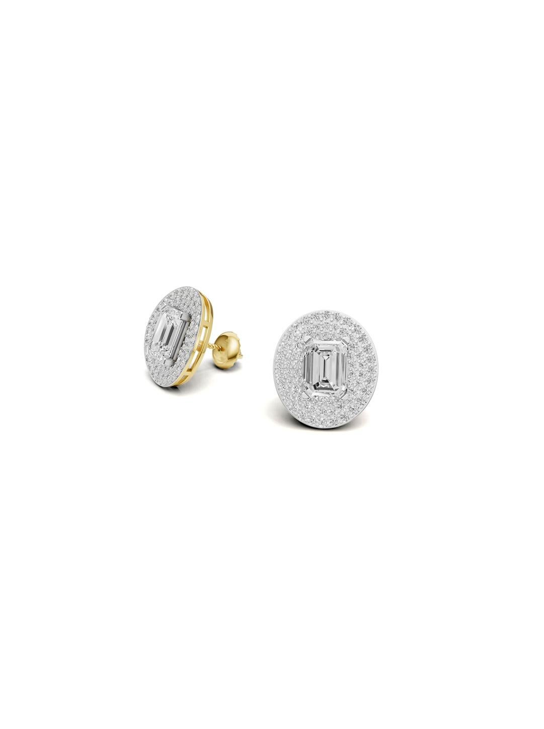 Boucles d'oreilles moissanite taille émeraude en or 14k Pour femmes en vente