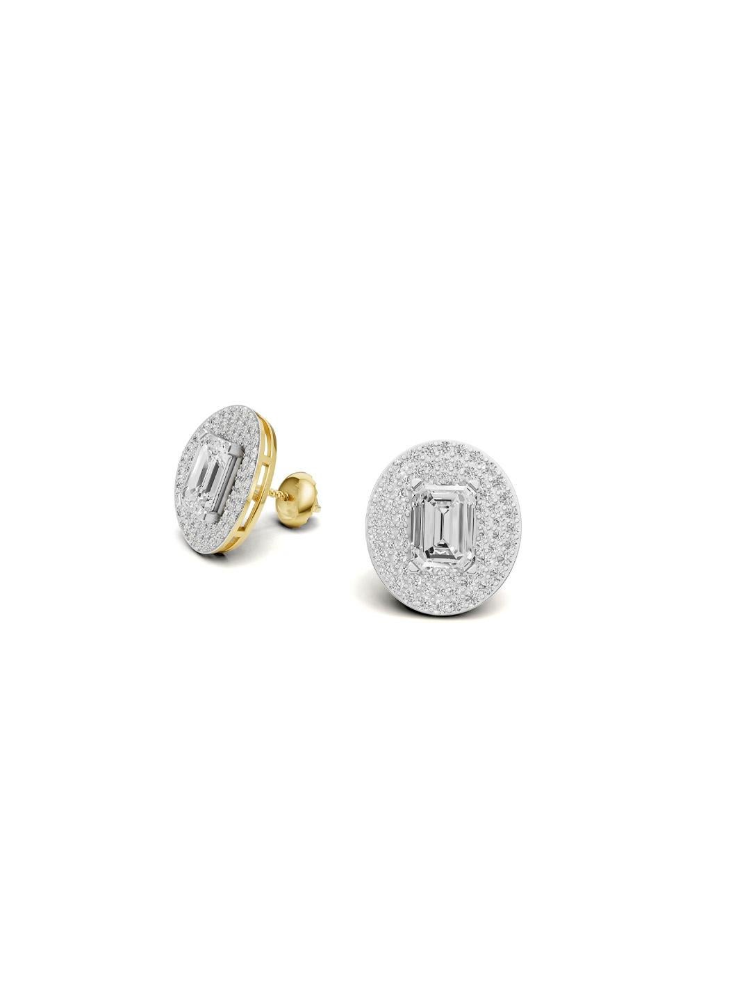 Boucles d'oreilles moissanite taille émeraude en or 14k en vente 1