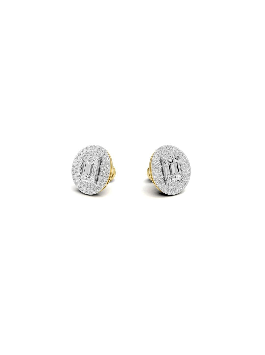 Boucles d'oreilles moissanite taille émeraude en or 14k en vente 2