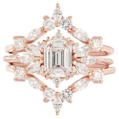 Emerald Cut Moissanite Elegant Bridal Ring Set "Spark" & "Iceland" Nesting Rings