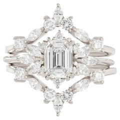 Emerald Cut Moissanite Elegant Bridal Ring Set "Spark" & "Iceland" Nesting Rings