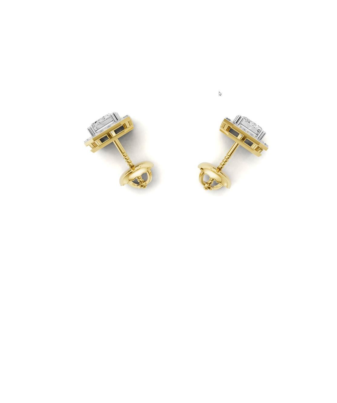 Boucles d'oreilles halo en moissanite taille émeraude, clous d'oreilles en vente 2