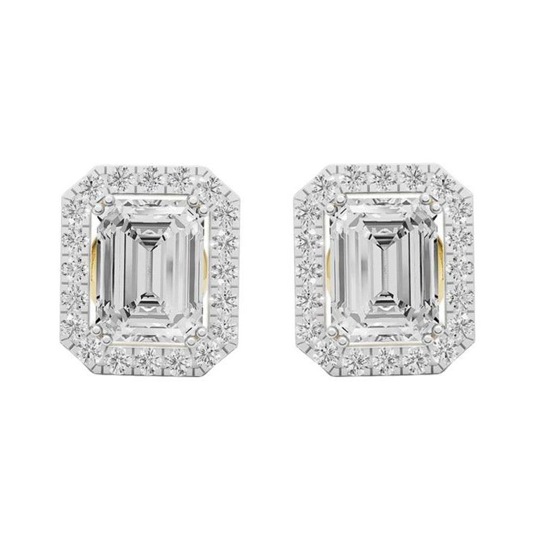 Boucles d
oreilles halo en moissanite taille émeraude, clous d
oreilles