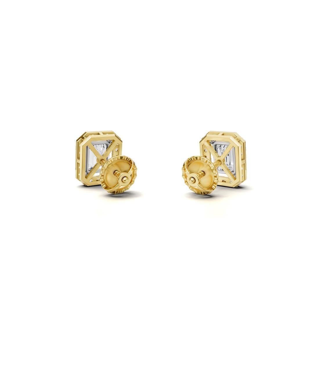 Boucles d'oreilles halo en or 14k avec moissanite taille émeraude en vente 1