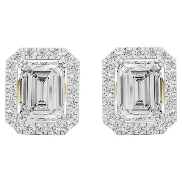 Boucles d'oreilles halo en or 14k avec moissanite taille émeraude