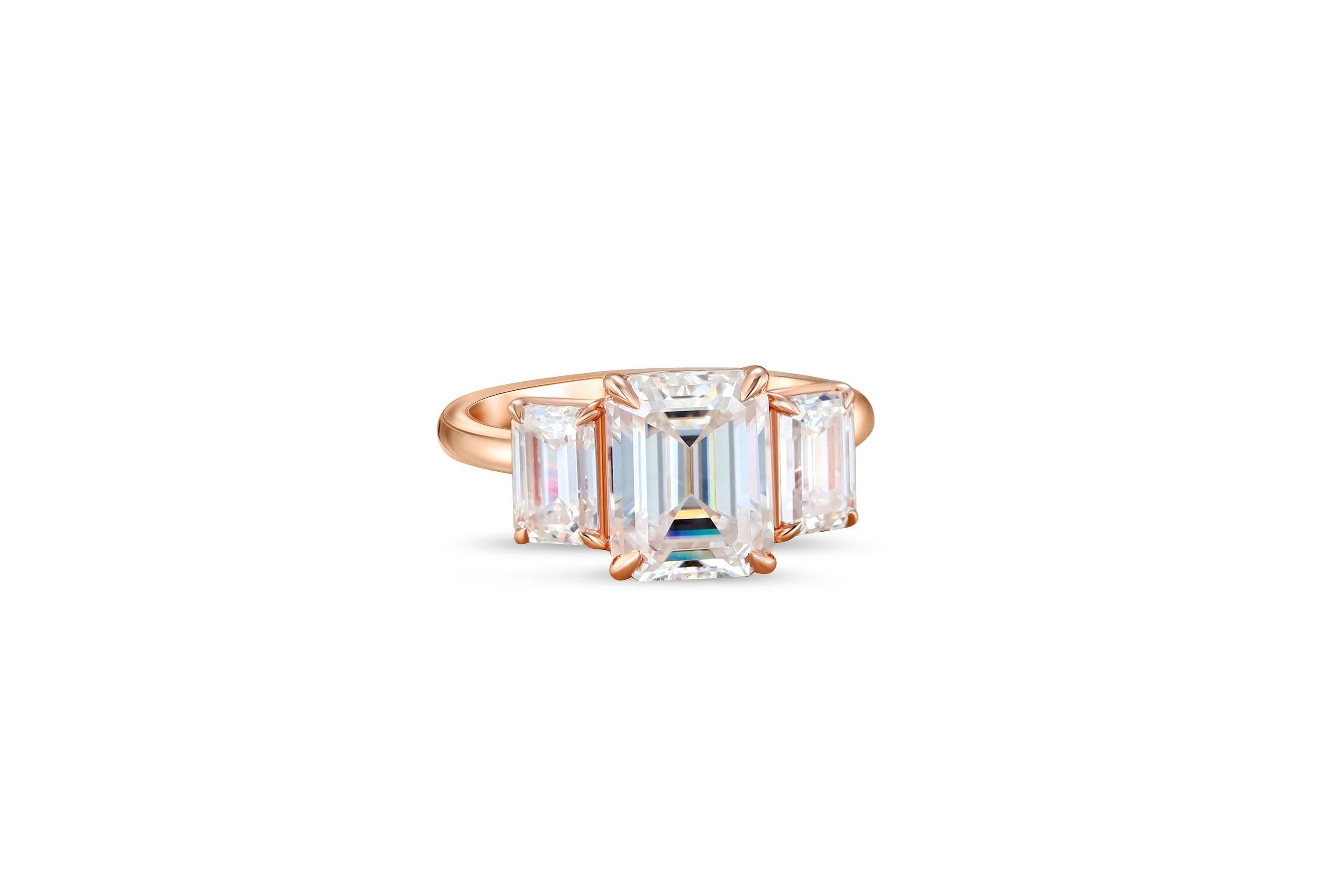 Emerald Cut Moissanite Three Stone Engagement 14k gold Ring 2