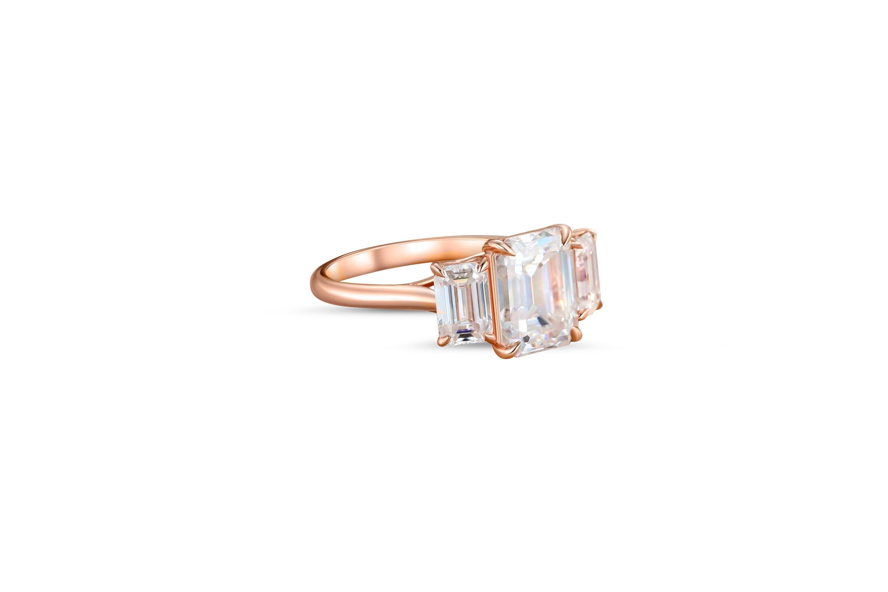 Emerald Cut Moissanite Three Stone Engagement 14k gold Ring 3