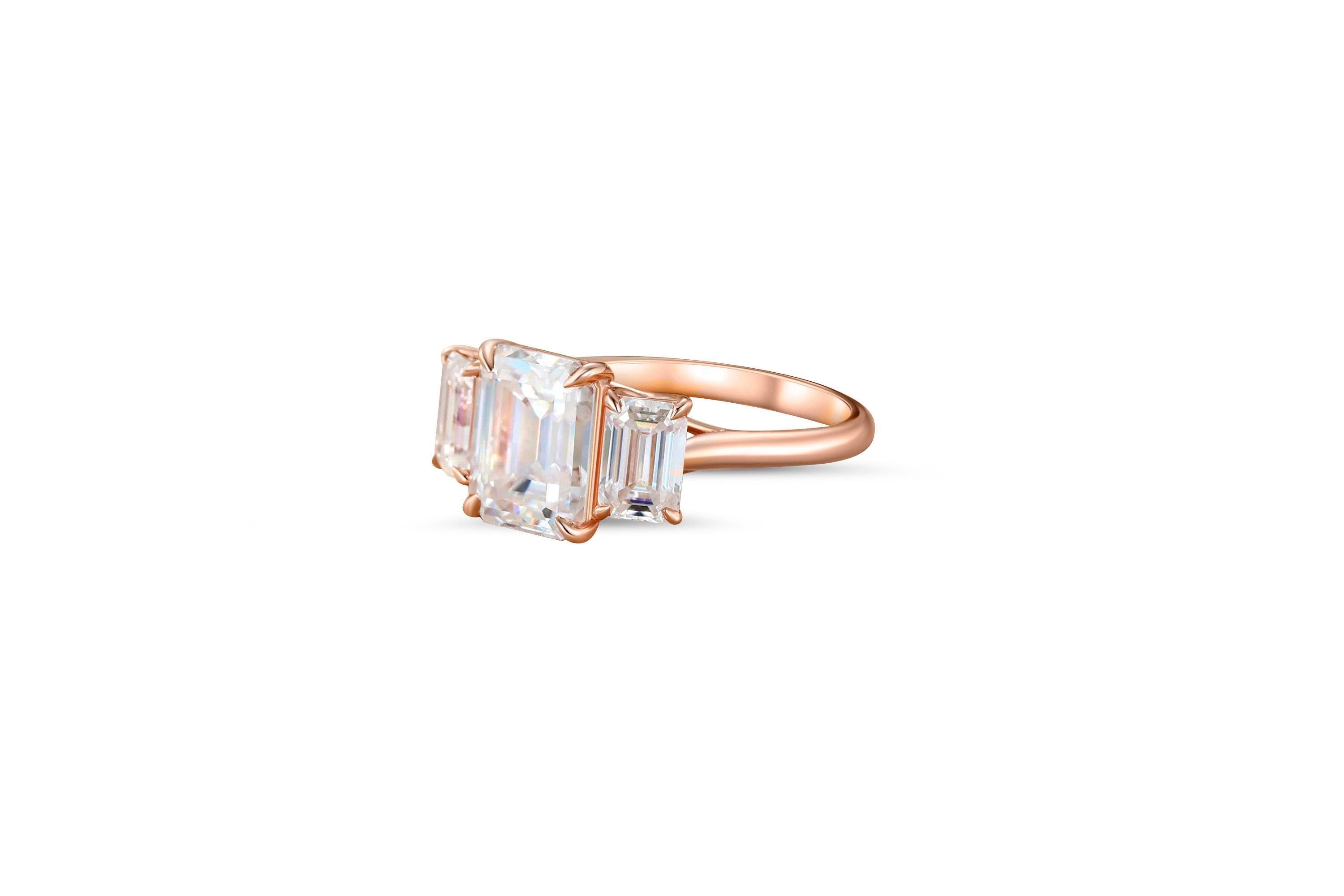 Emerald Cut Moissanite Three Stone Engagement 14k gold Ring 4