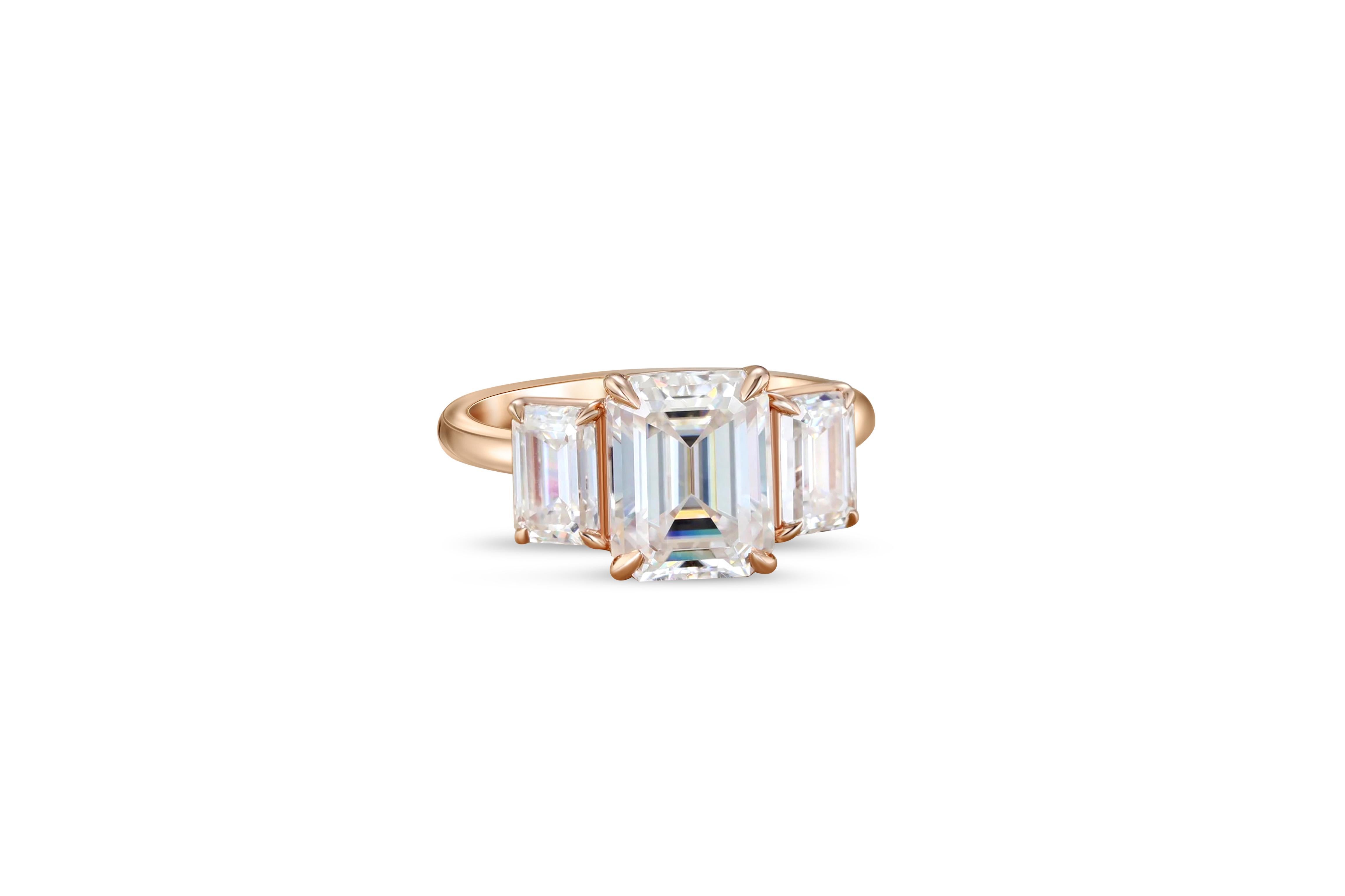 For Sale:  Emerald Cut Moissanite Three Stone Engagement 14k gold Ring 2