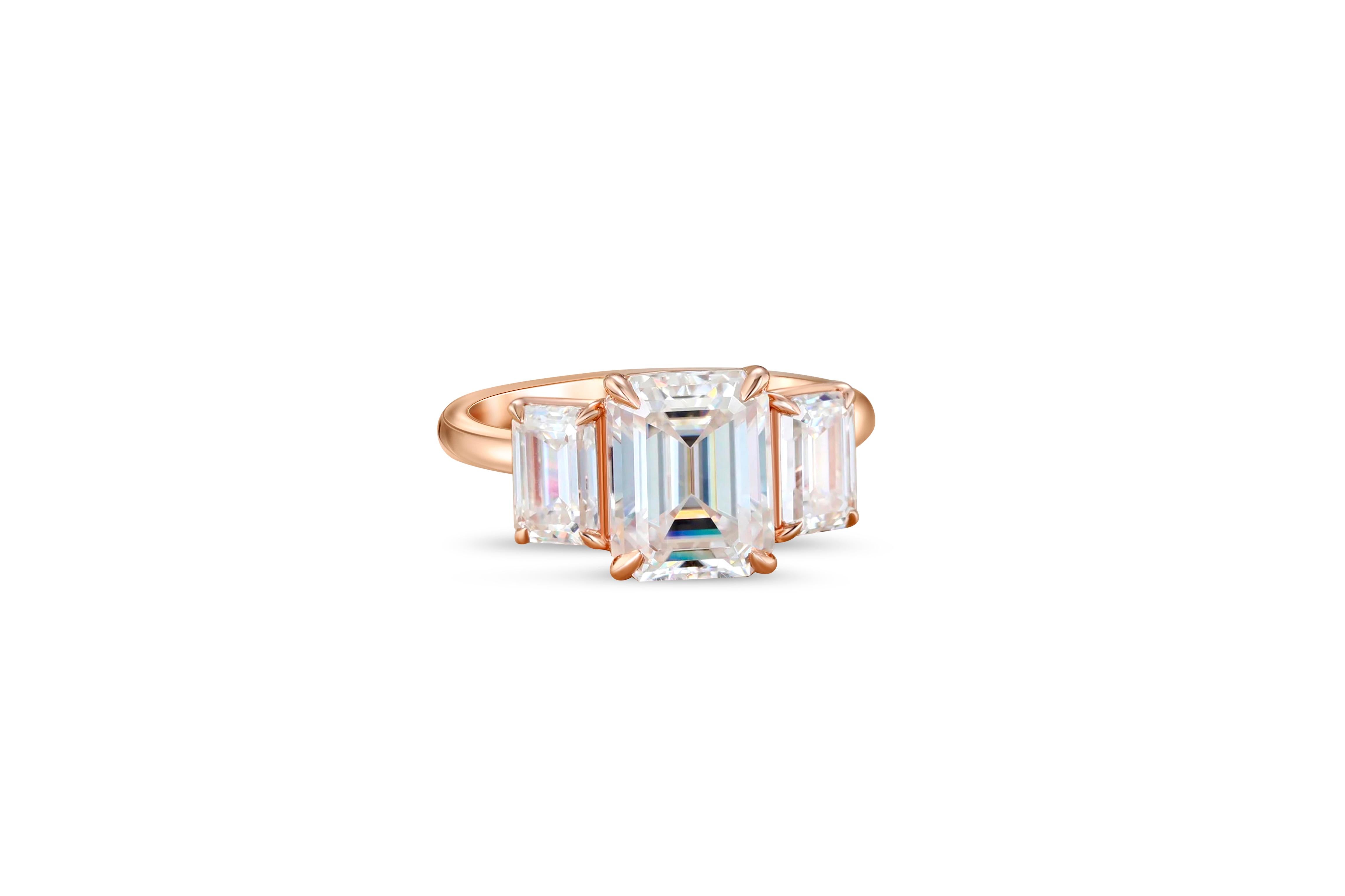 For Sale:  Emerald Cut Moissanite Three Stone Engagement 14k gold Ring. 3