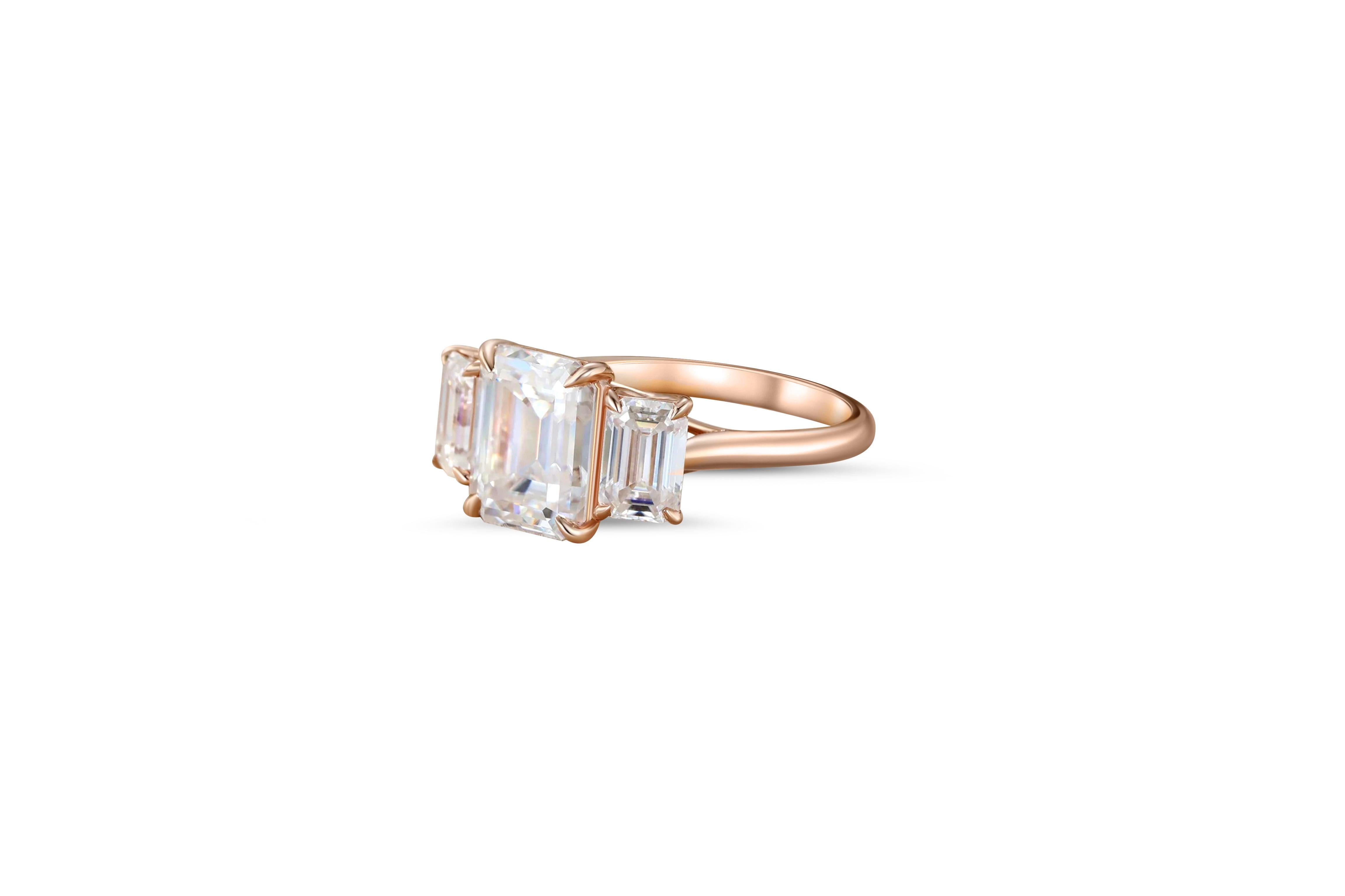 For Sale:  Emerald Cut Moissanite Three Stone Engagement 14k gold Ring 3