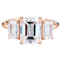 Emerald Cut Moissanite Three Stone Engagement 14k gold Ring