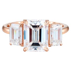 Emerald Cut Moissanite Three Stone Engagement 14k gold Ring.