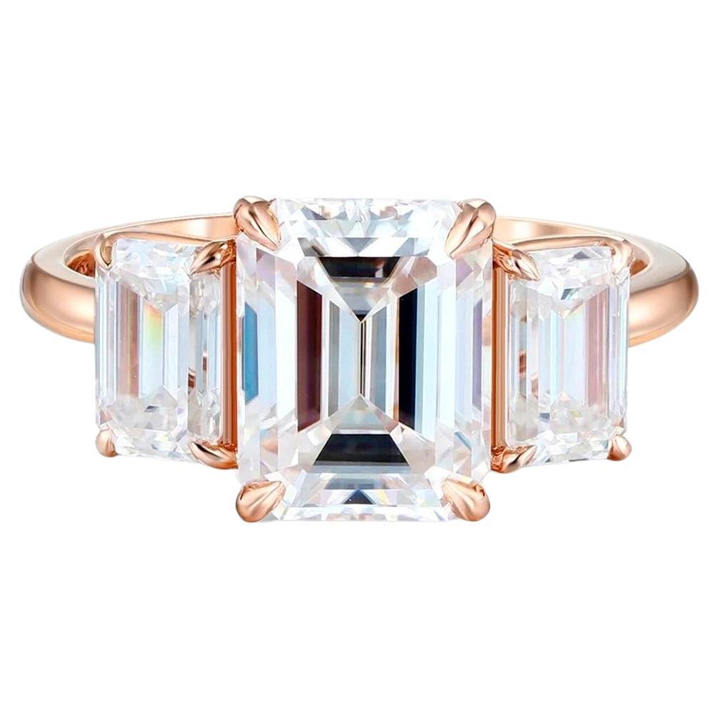 Emerald Cut Moissanite Three Stone Engagement 14k gold Ring