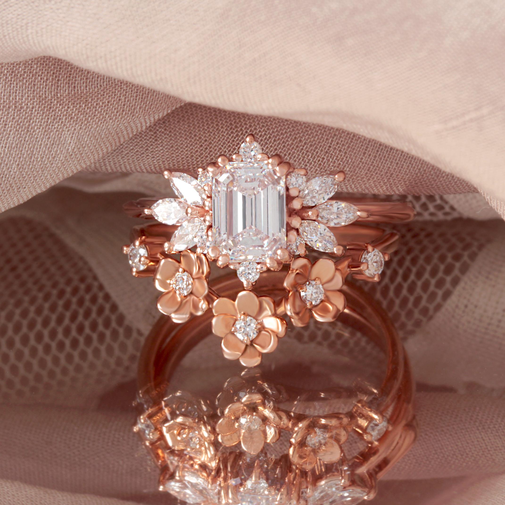 Emerald Cut Moissanite Unique and Elegant Engagement Ring 