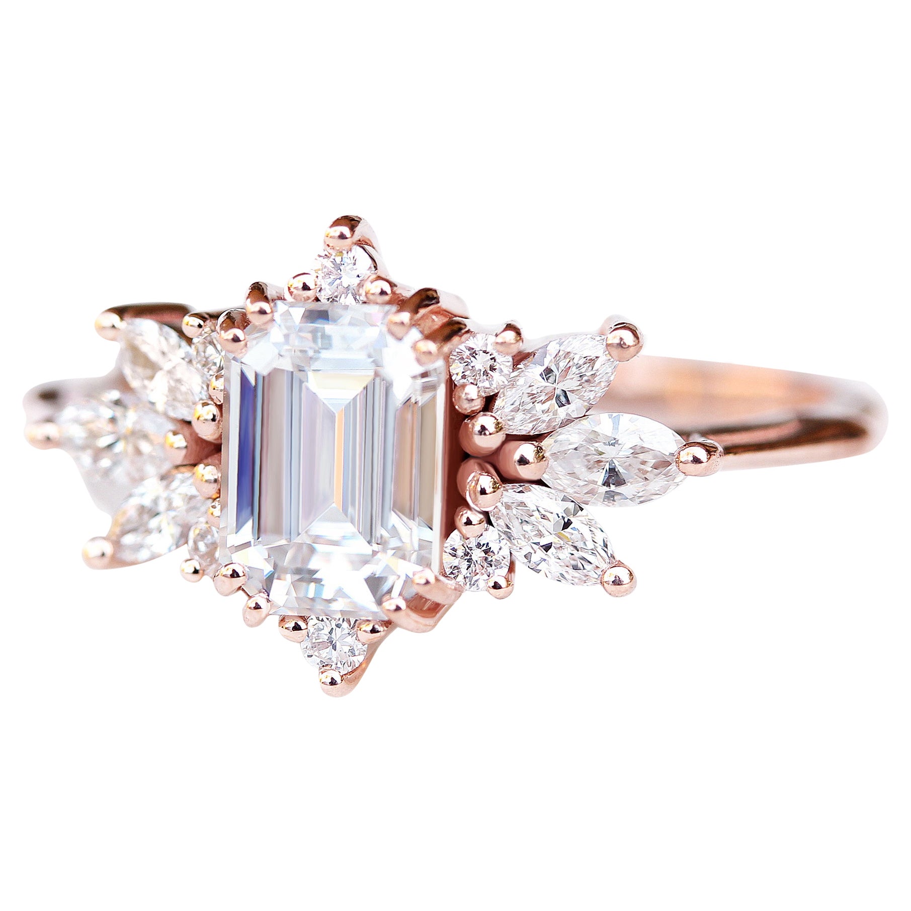 Emerald Cut Moissanite Unique and Elegant Engagement Ring "Spark"