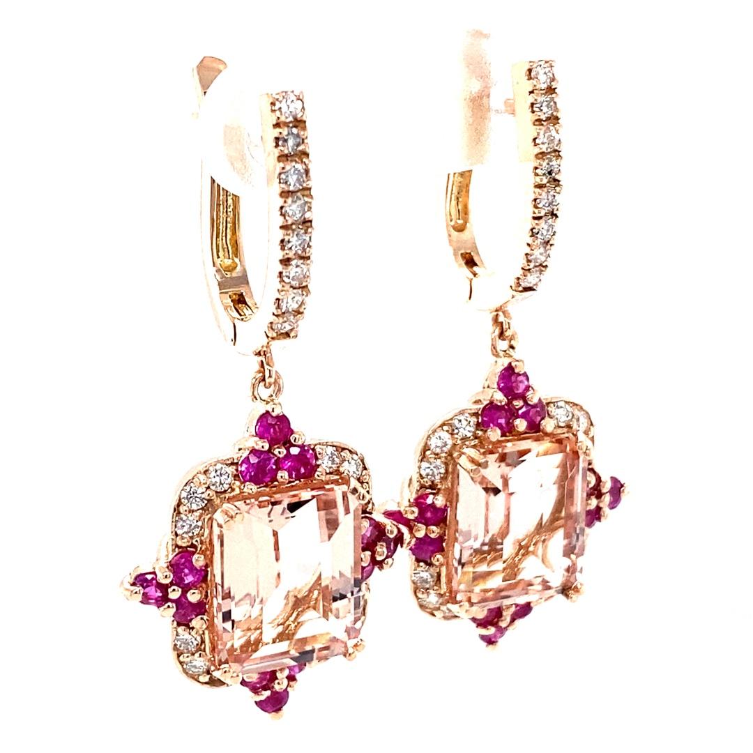 10.40 Carat Morganite Diamond Pink Sapphire Rose Gold Drop Earrings In New Condition For Sale In Los Angeles, CA