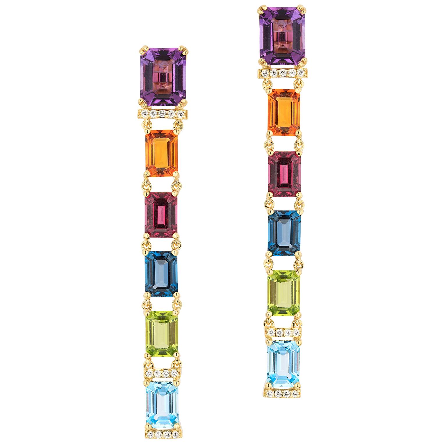 Goshwara Emerald Cut Multi-Color Long Earrings