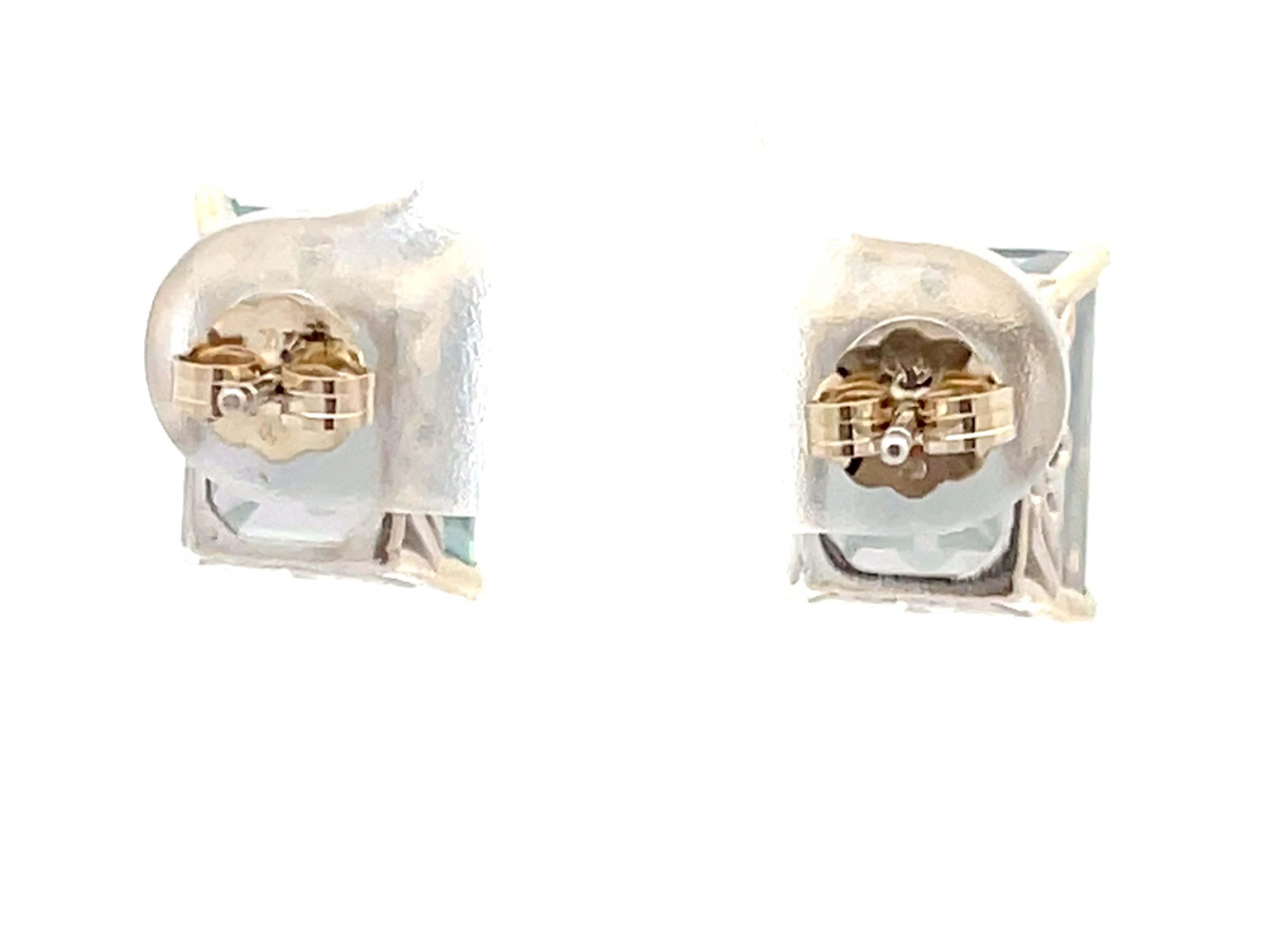 Emerald Cut Mystic Topaz Stud Earrings in 14k White Gold In Excellent Condition In Honolulu, HI