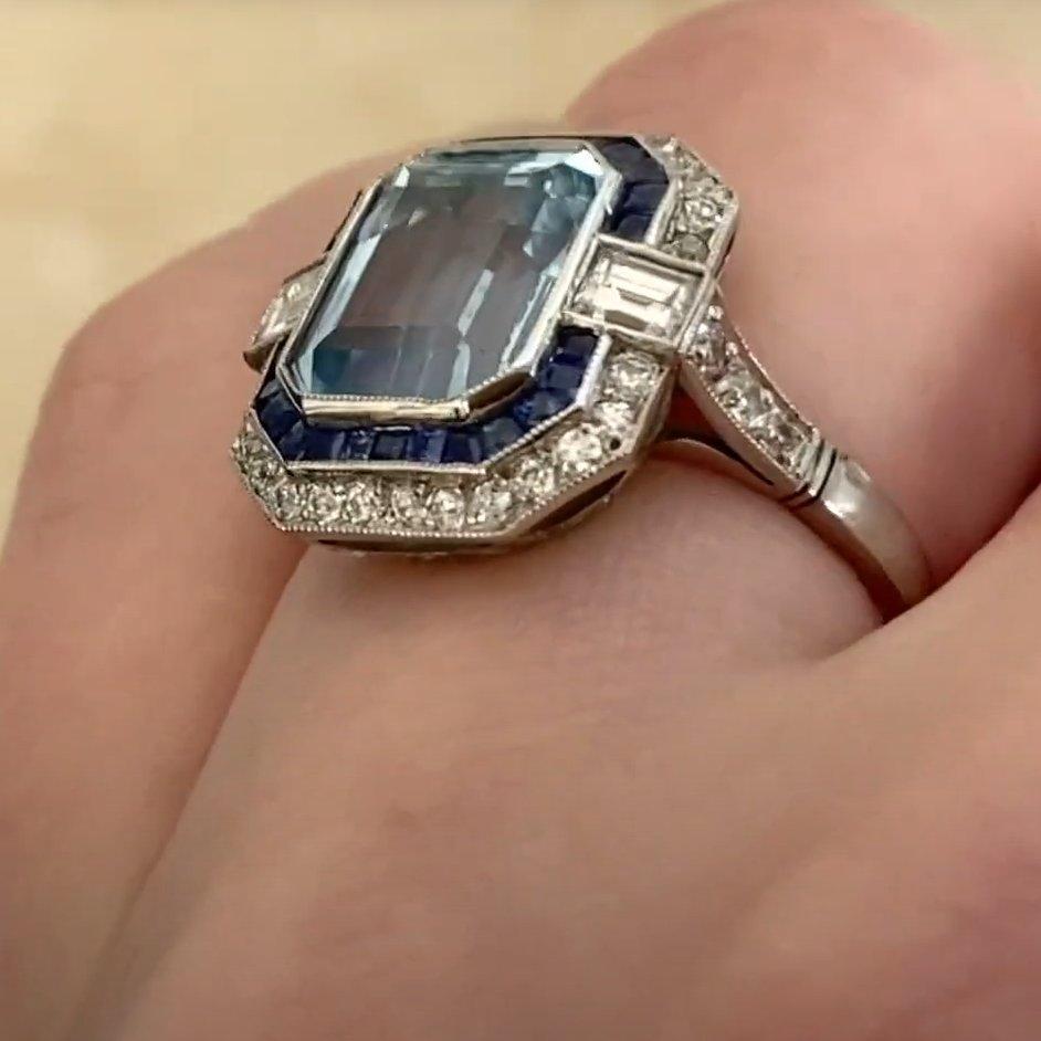 De las mujeres Anillo Halo de Cóctel de Aguamarina Natural talla Esmeralda (Aprox. 2,70 quilates), Platino en venta