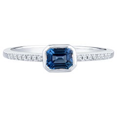 Emerald Cut Natural Blue Sapphire & Diamond 14 Karat Gold Ring