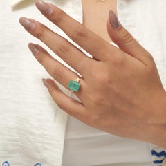 3.81 Carat Natural Emerald & Baguette Diamond Engagement Ring, 14k Yellow Gold