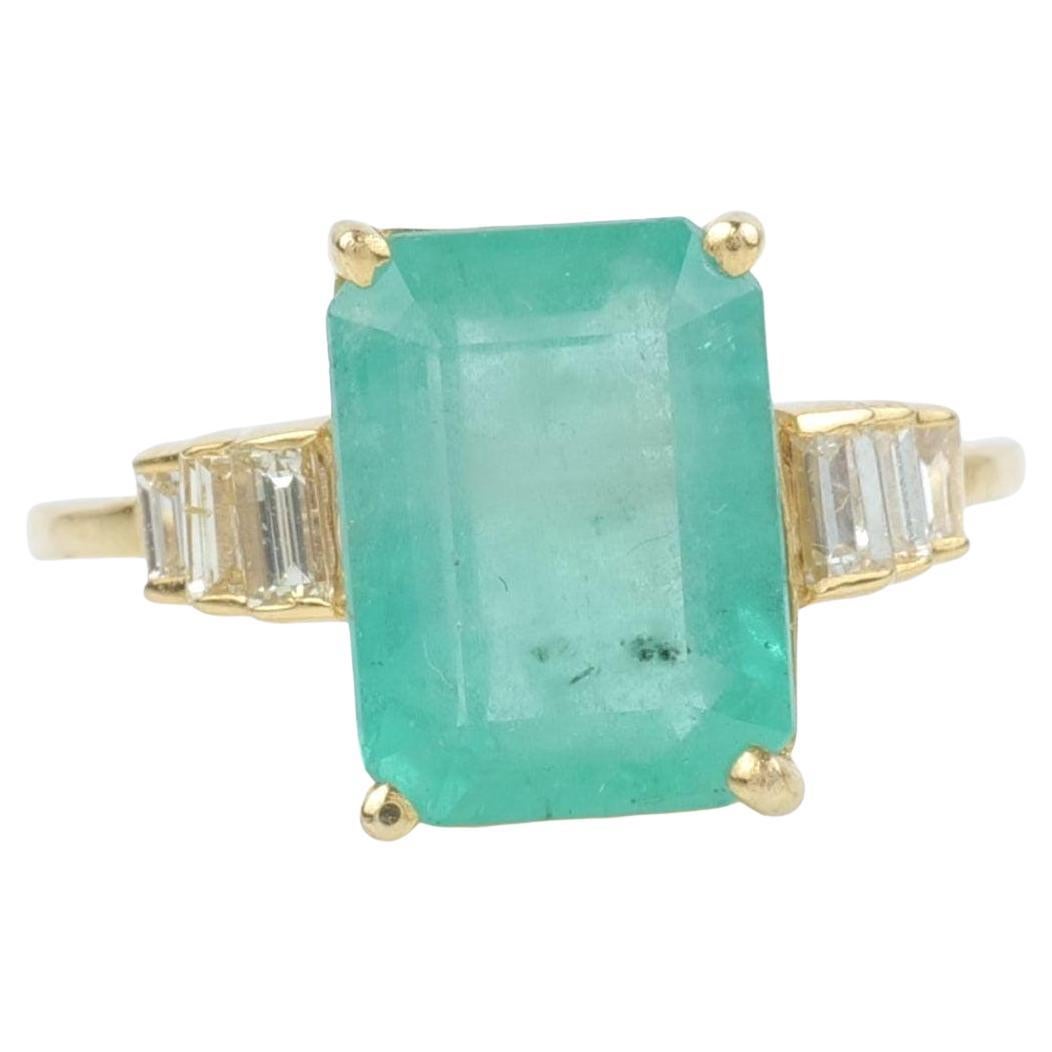 Emerald Cut Natural Diamond Gemstone Ring in 14K Solid Gold (Certified)