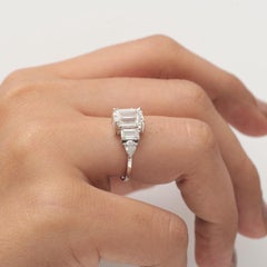 2.88 Carat Solitaire Emerald Cut Natural Diamond Five Stone Ring, 14k White Gold