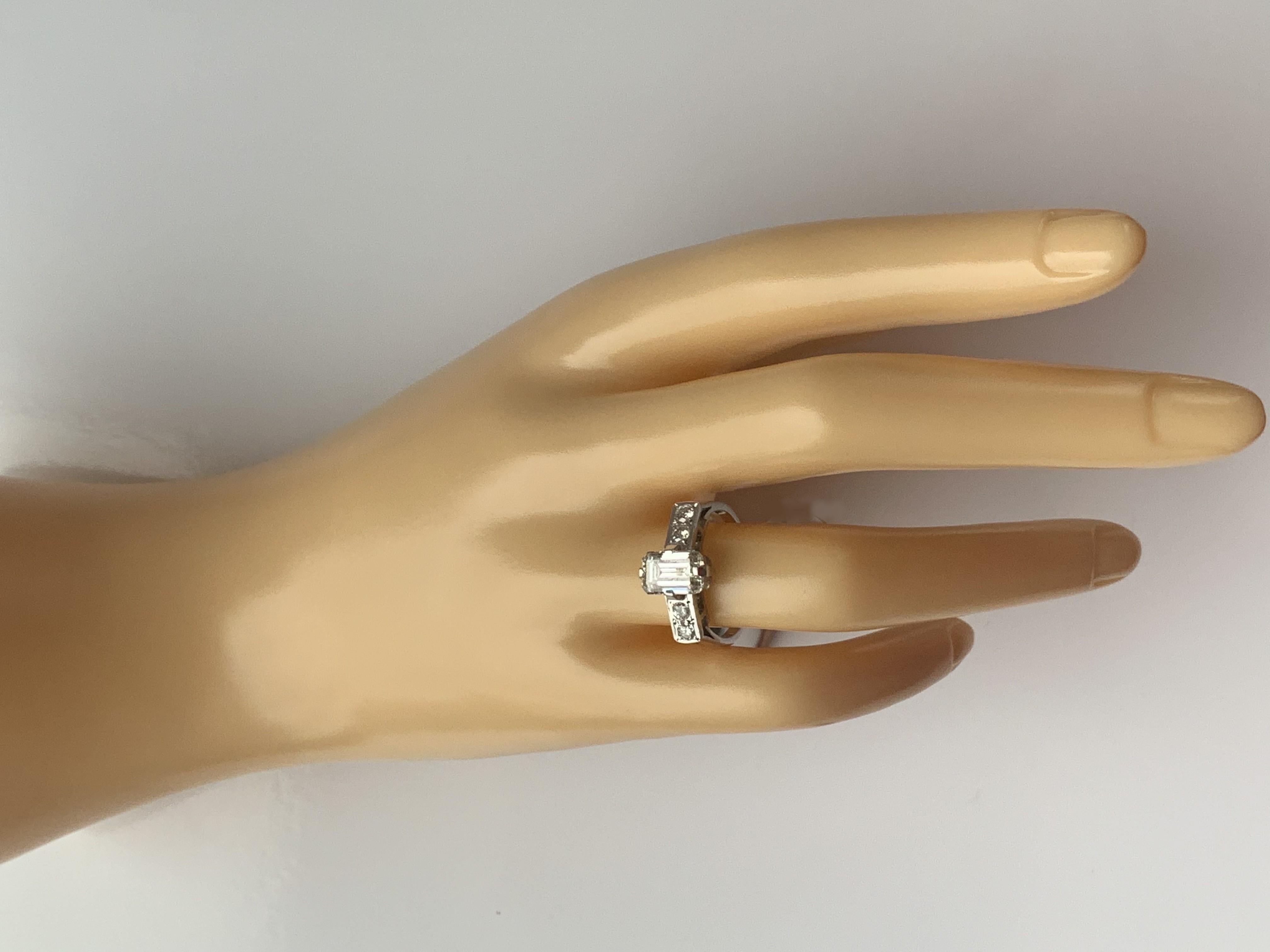 Art Deco Emerald Cut Natural Diamond Ring For Sale