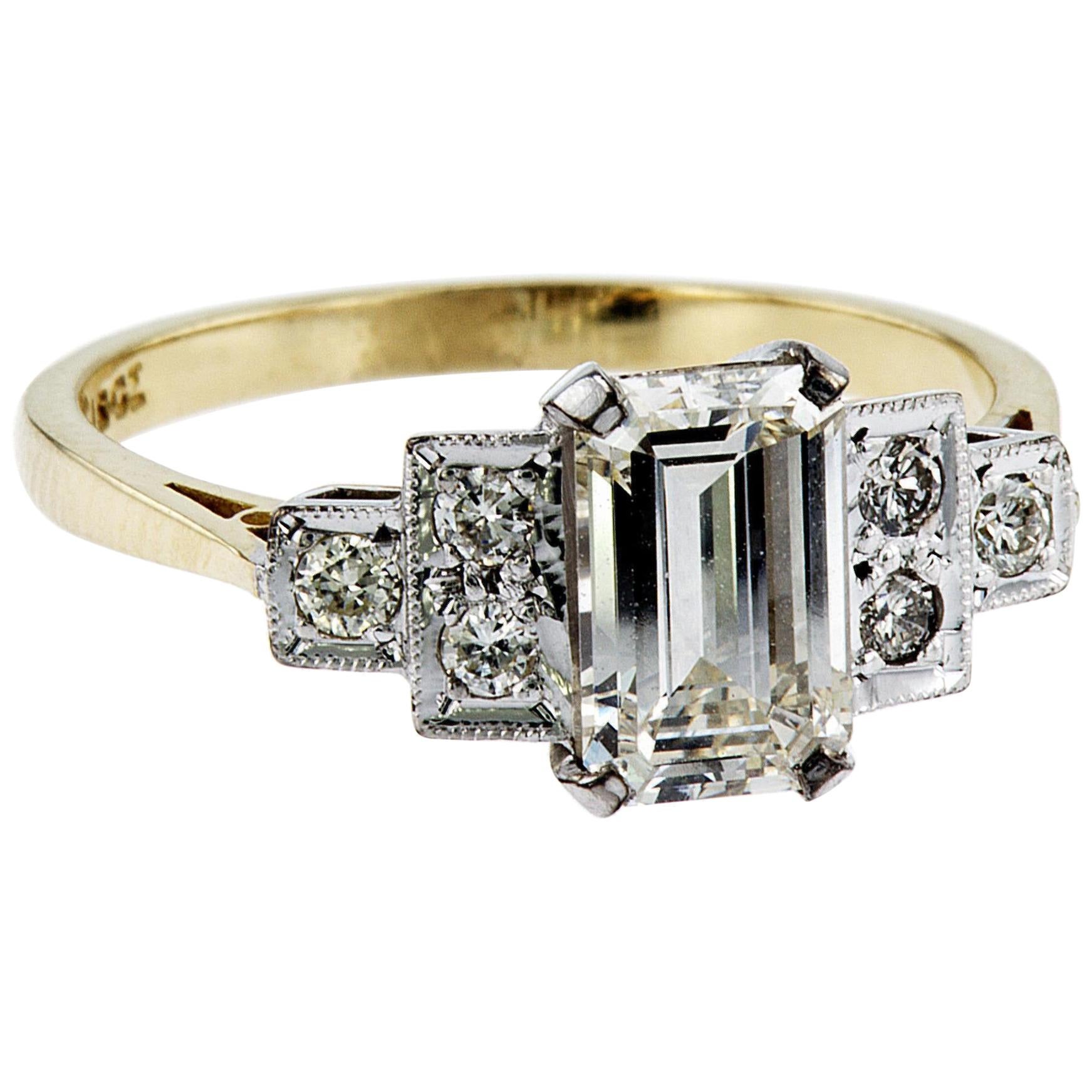 Emerald Cut Natural Diamond Ring For Sale