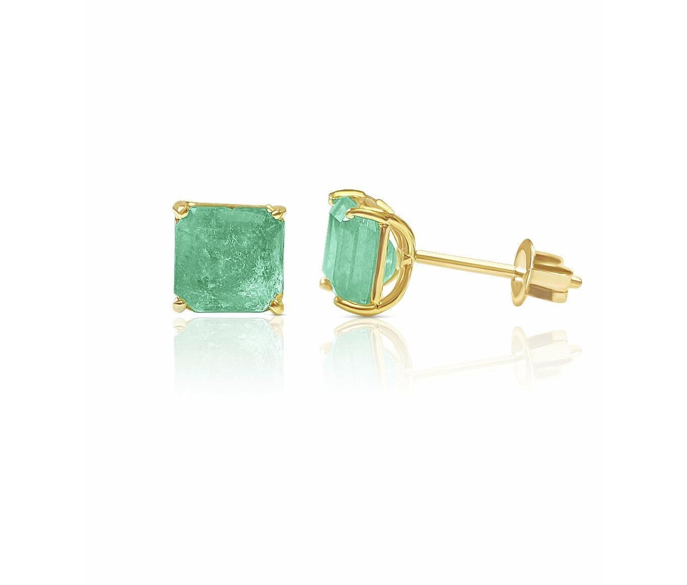 This item is made to order. Carat weights, gold weights, and measurements are subject to a slight variance. 

Gorgeous natural Colombian Emeralds stud earrings set in 18k solid gold. These Emeralds of Colombian origin are truly incredible. Vibrant
