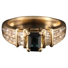 Emerald Cut Natural Sapphire Diamond Engagement Ring Vintage Diamond Bridal Ring