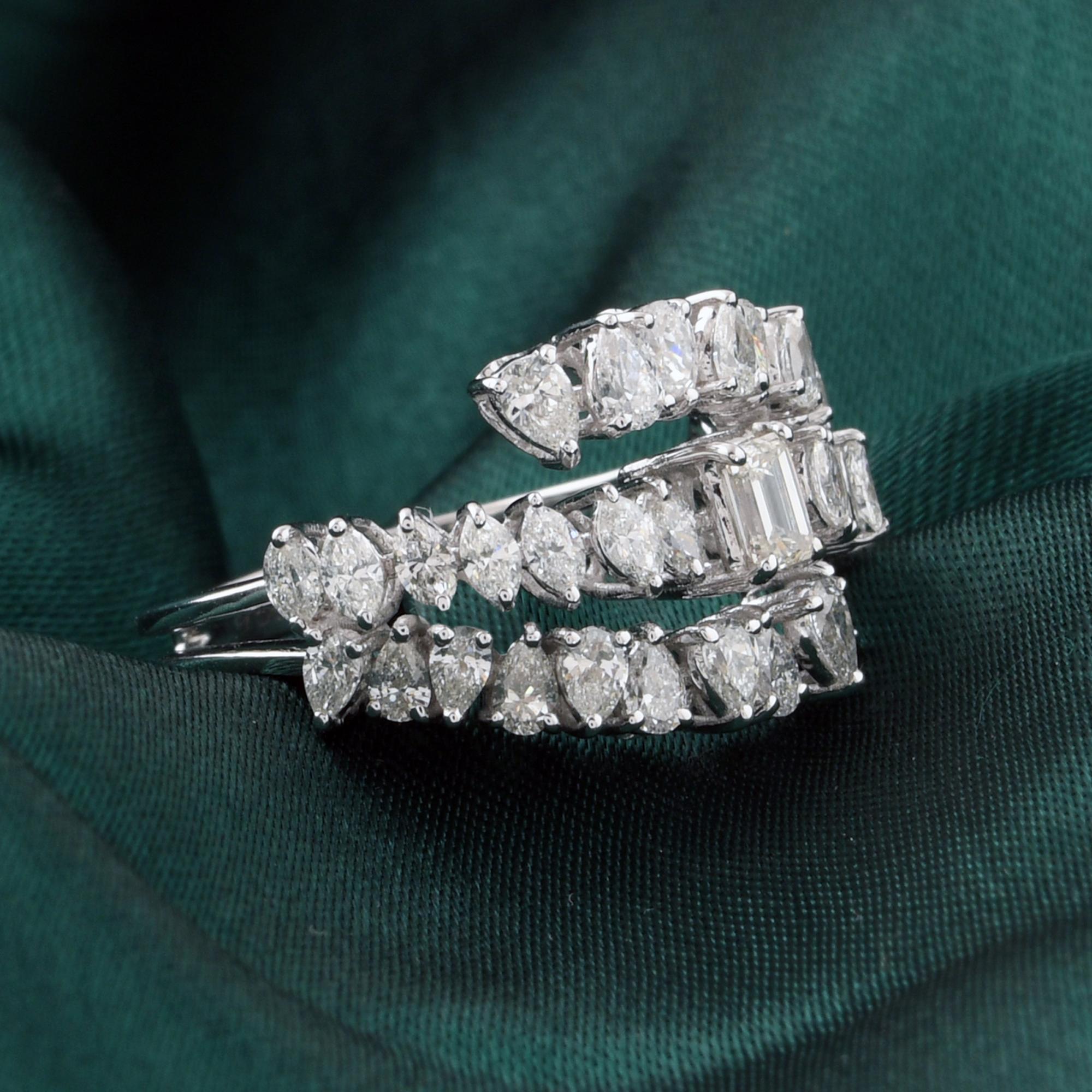 Im Angebot: Emerald Cut Natural SI/H 1.63Ct Diamond Double Band Wrap Ring 14K White Gold () 3