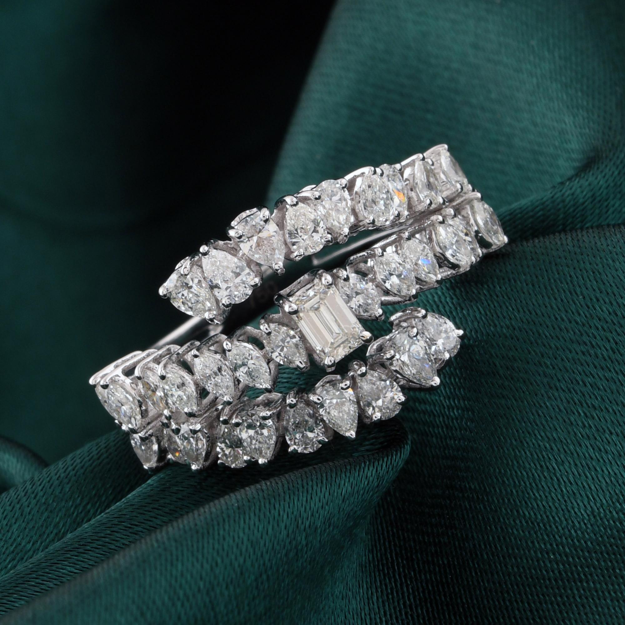 Im Angebot: Emerald Cut Natural SI/H 1.63Ct Diamond Double Band Wrap Ring 14K White Gold () 4