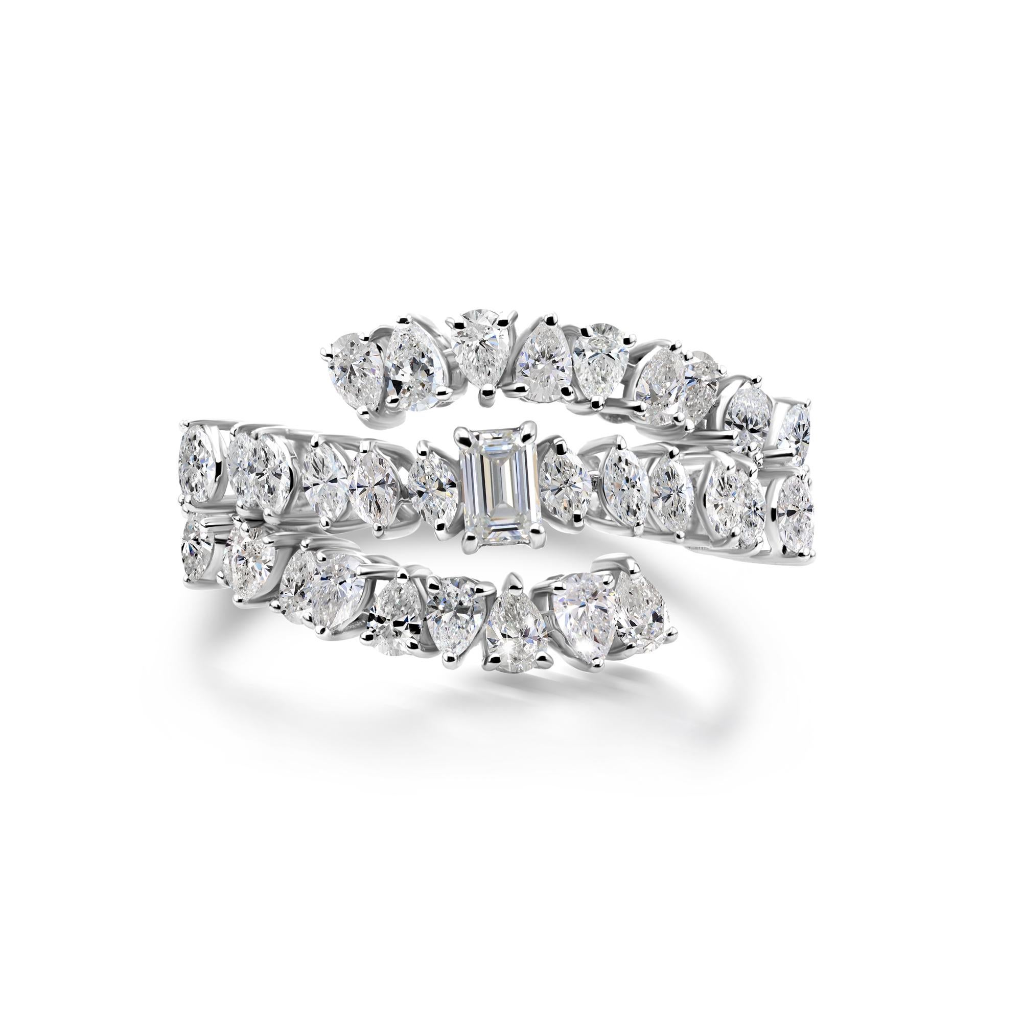 Im Angebot: Emerald Cut Natural SI/H 1.63Ct Diamond Double Band Wrap Ring 14K White Gold () 6