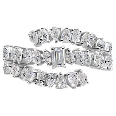 Emerald Cut Natural SI/H 1.63Ct Diamond Double Band Wrap Ring 14K White Gold