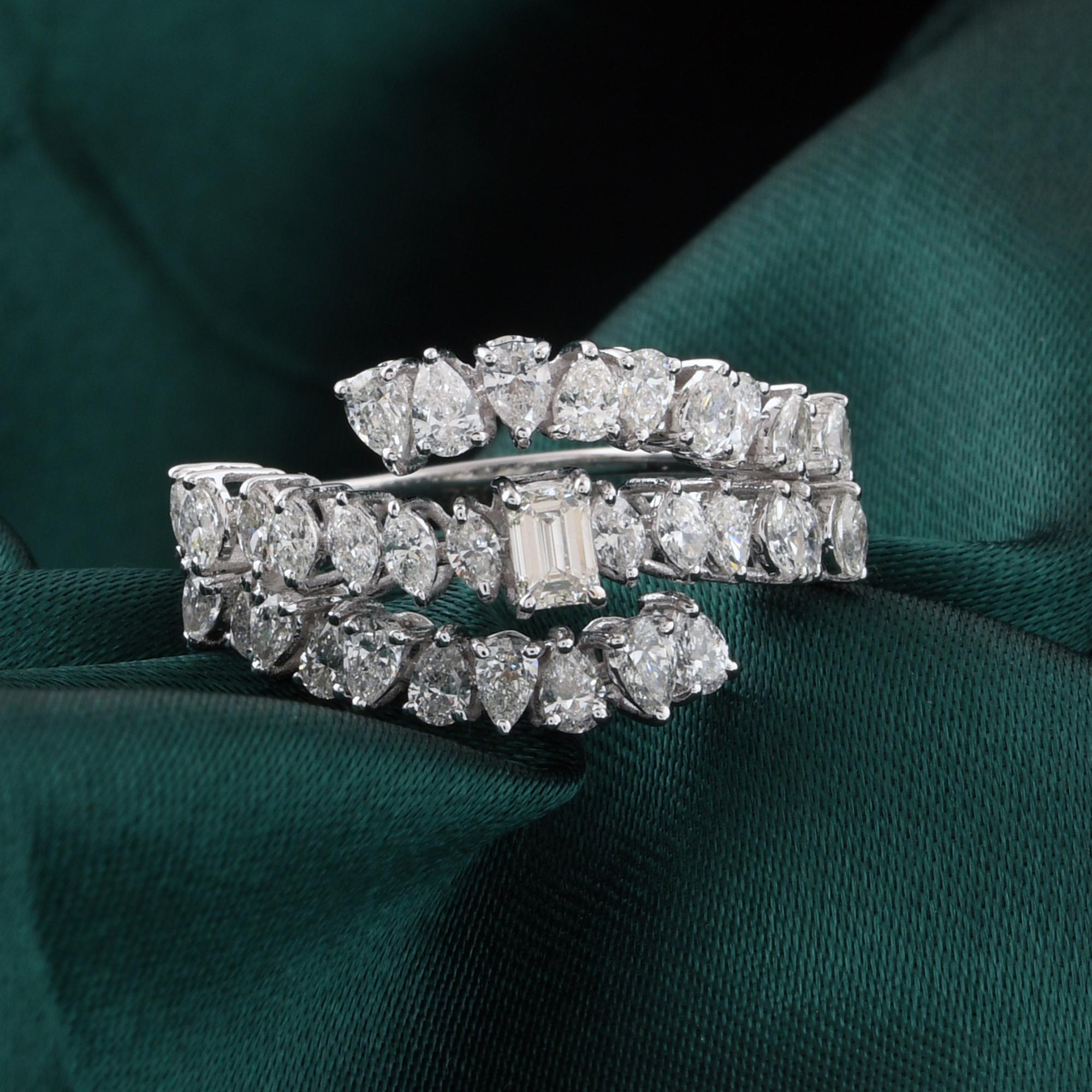 For Sale:  Emerald Cut Natural SI/H 1.63Ct Diamond Double Band Wrap Ring 18K White Gold 5